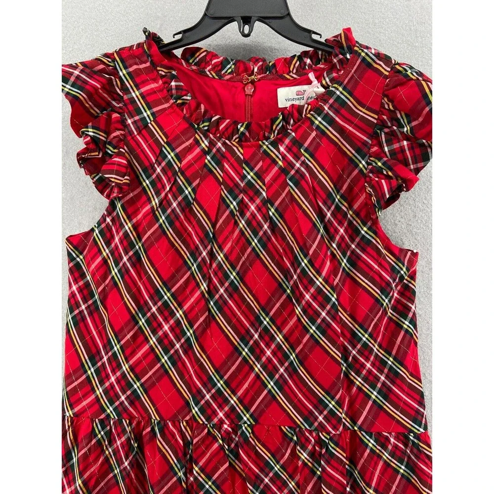NWT Vineyard Vines Dress Girls Sz 4 Red Tartan Plaid Ruffle Cap Sleeve Midi - Picture 4 of 15